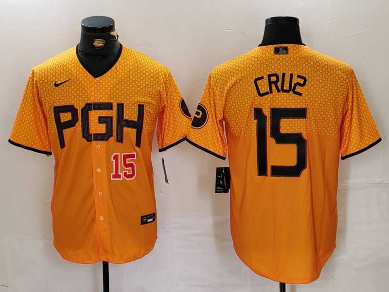 Men%27s Pittsburgh Pirates #15 Oneil Cruz Yellow 2023 City Connect Stitched Jerseys->philadelphia phillies->MLB Jersey